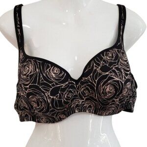 Deesse Lingerie Floral Print Underwire Bra Roses Black Peach Pink Size 42C